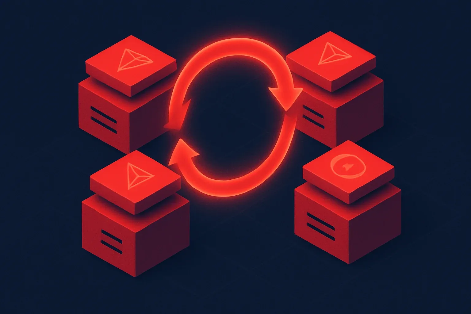 Illustration of TRON network nodes exchanging energy.