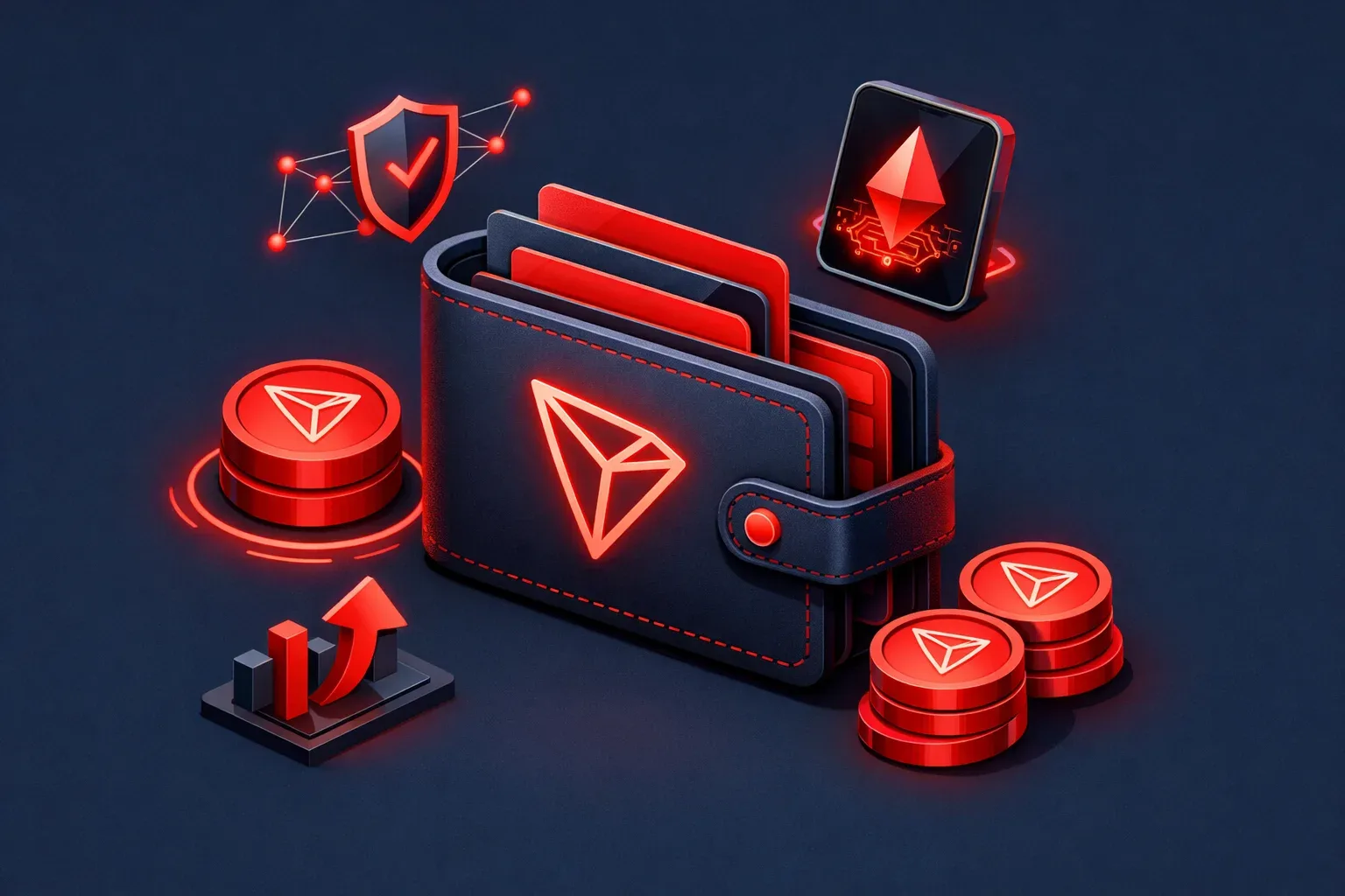 Illustration of a digital wallet with TRON elements