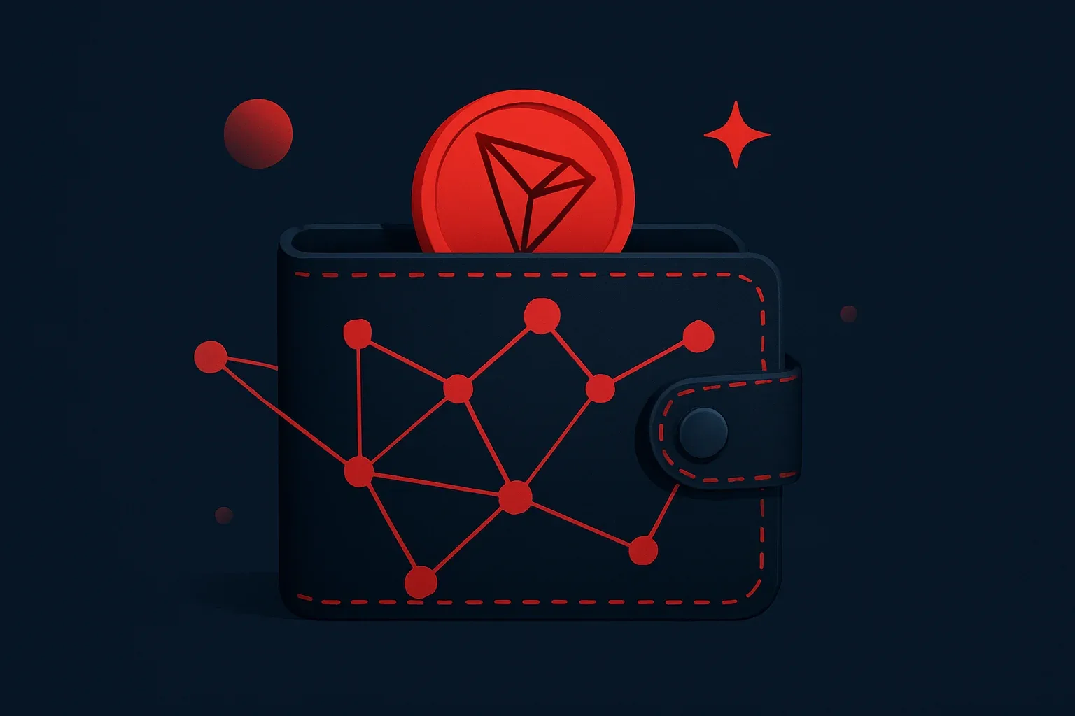 An illustration of a TRON wallet surrounded by digital network elements.