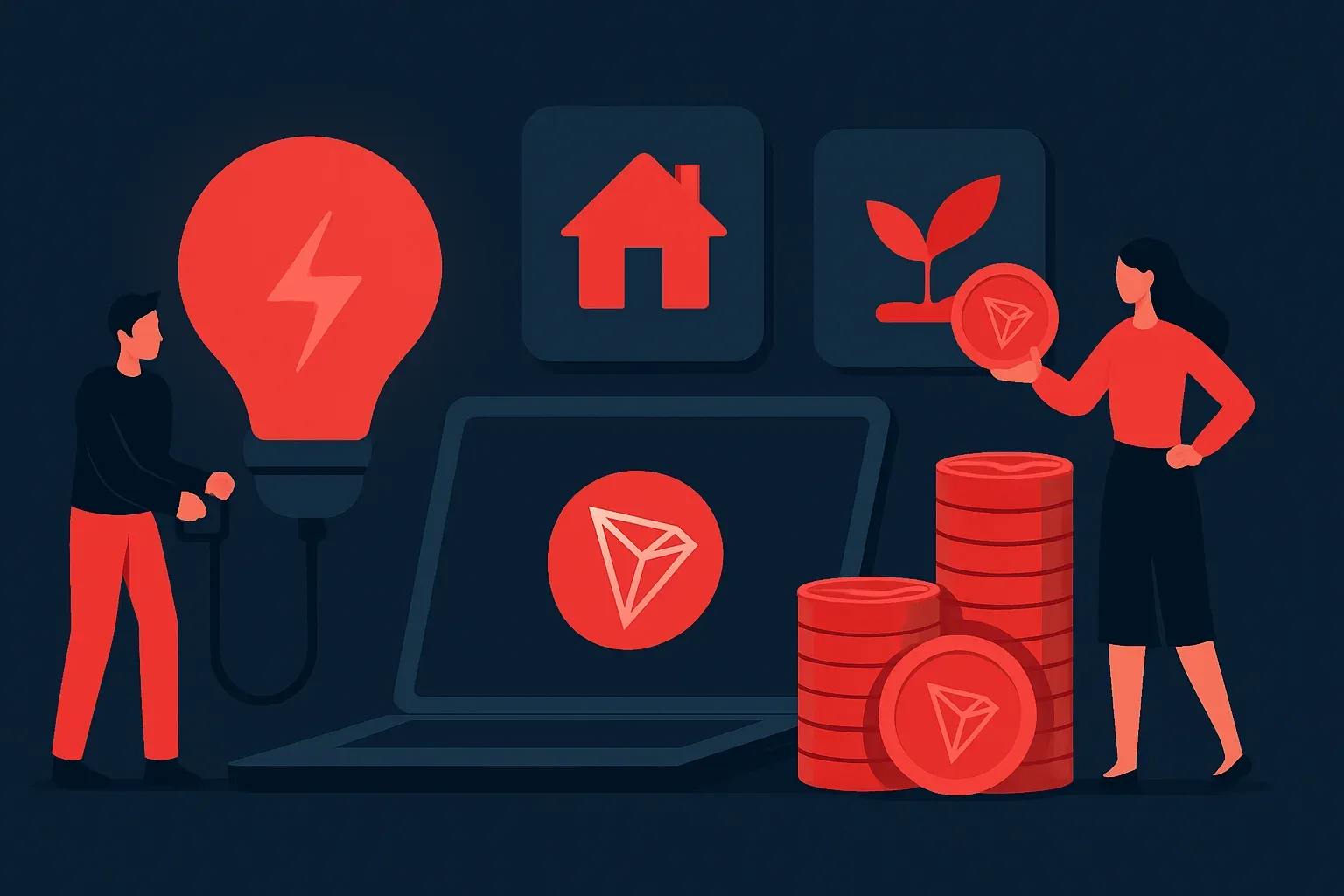 TRON energy rental and staking depicted in a flat illustration