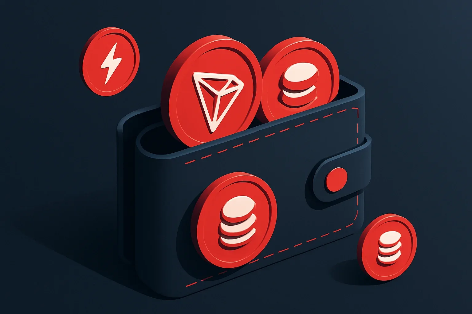 TRON tokens with energy and staking symbols in a digital wallet illustration