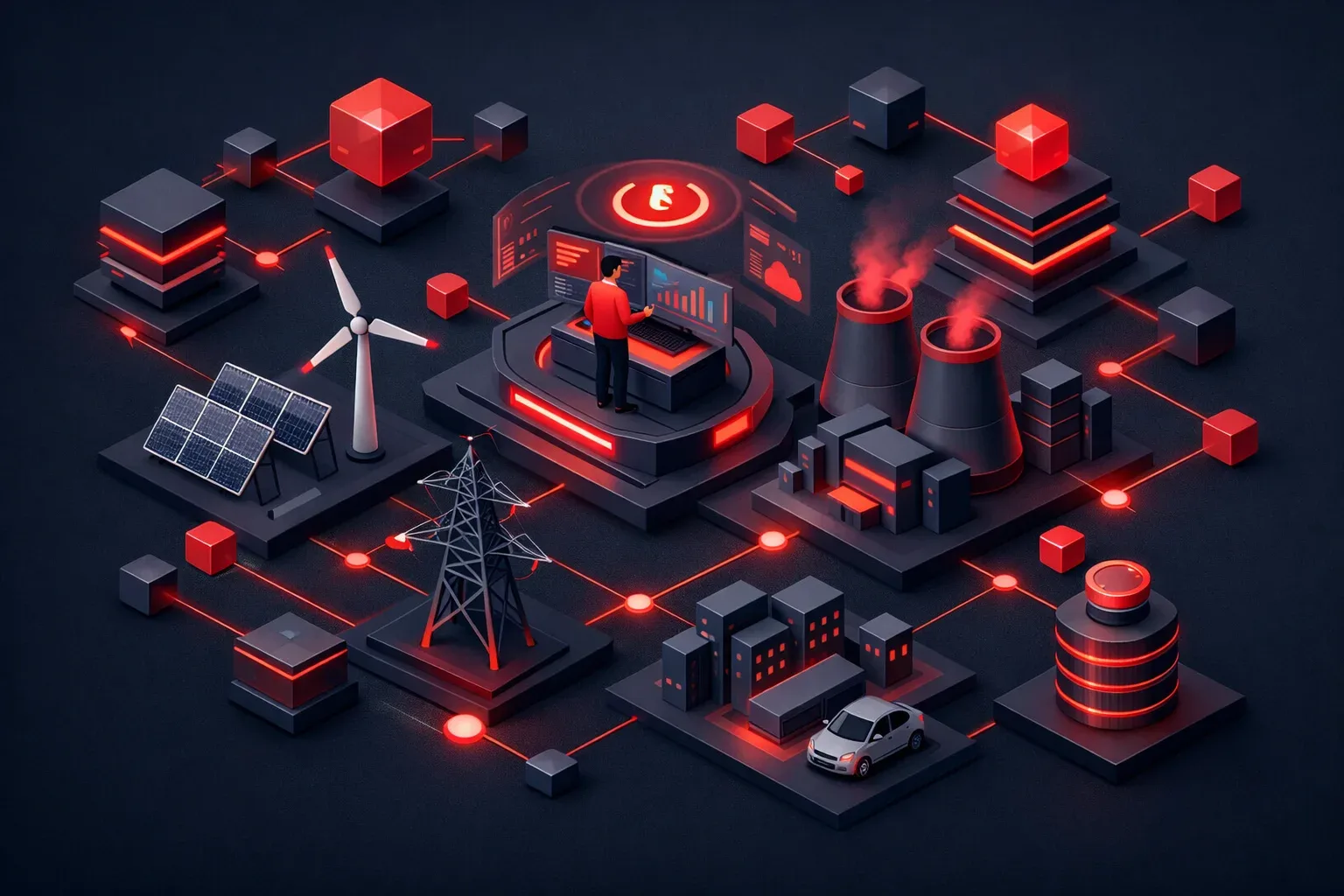 Illustration depicting TRON energy management with blockchain elements.